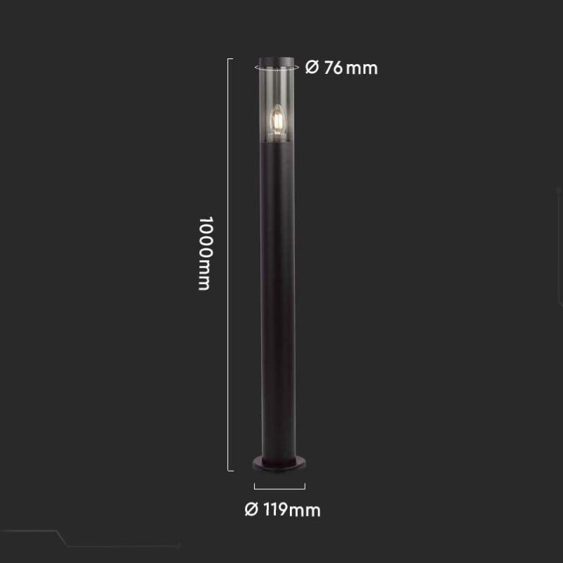 Borne de Jardin Noire IP44 100cm pour Ampoule E27