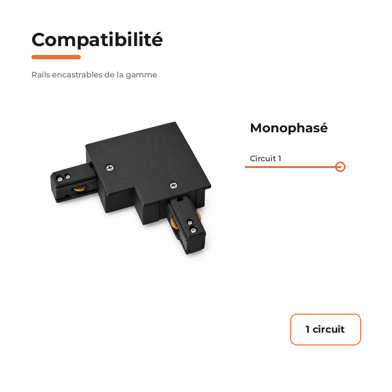 Connecteur L Rail Encastrable Monophasé Angle 90° Noir