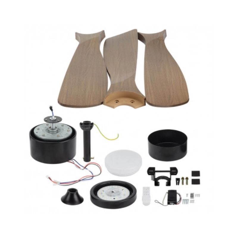 Ventilateur de Plafond LED 18W CCT Noir et Bois avec Télécommande Ø122cm