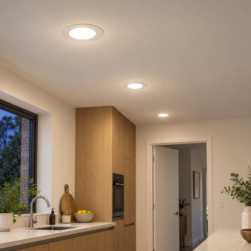 Downlight Dalle LED Ronde Ø146mm 9W Blanc CCT - Pack de 10 – rendu allumé