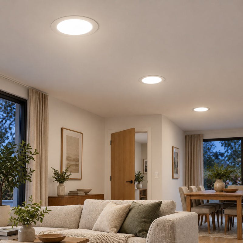 Downlight Dalle LED Ronde Ø229mm 18W Blanc CCT - Pack de 10 – rendu allumé