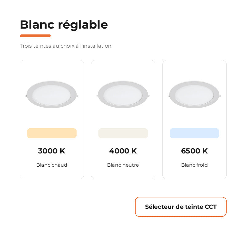 Downlight Dalle LED Ronde Ø229mm 18W Blanc CCT - Pack de 10 – variantes