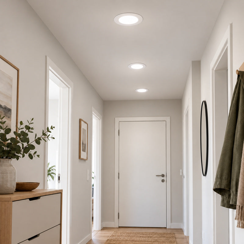 Downlight Dalle LED Ronde Ø128mm 6W Dimmable Blanc CCT - Pack de 10 – rendu allumé