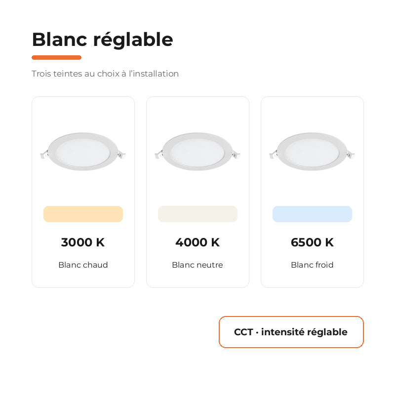Downlight Dalle LED Ronde Ø170mm 12W Dimmable Blanc CCT - Pack de 10 – variantes