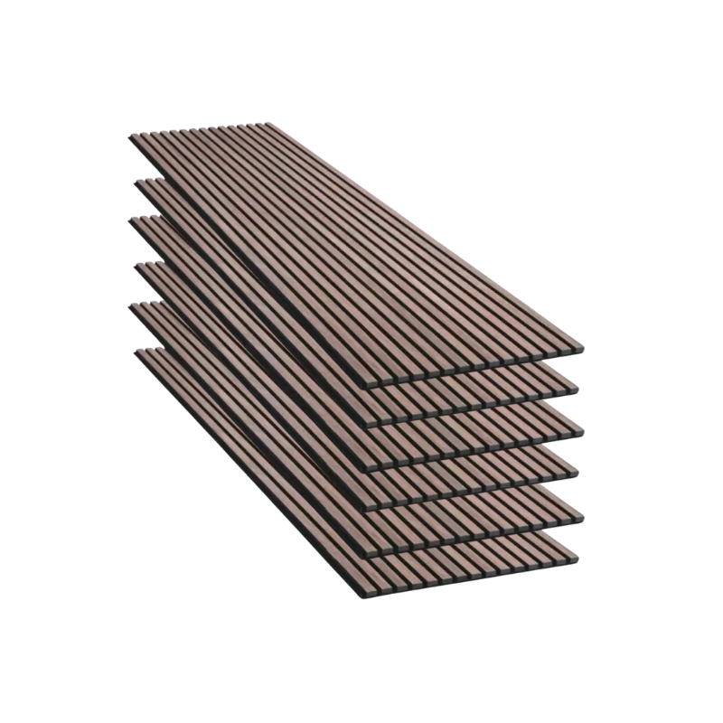 Lot de 6 Panneaux Acoustiques Muraux - Tasseaux Finition Noyer - Fond Noir - 240x60x2,2cm