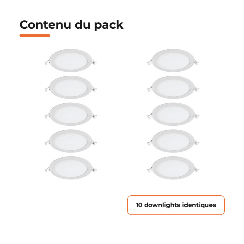 Downlight Dalle LED Ronde Ø198mm 15W Blanc CCT - Pack de 10 – contenu du colis