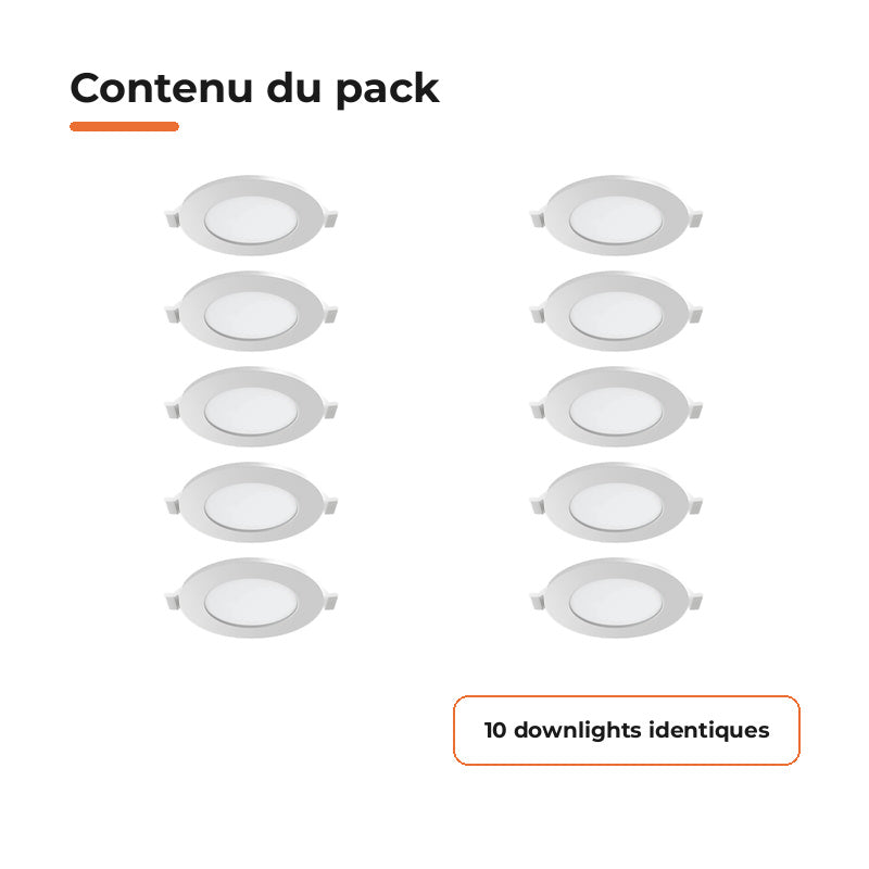 Downlight Dalle LED Ronde Ø85mm 4W Dimmable Blanc CCT - Pack de 10 – contenu du colis