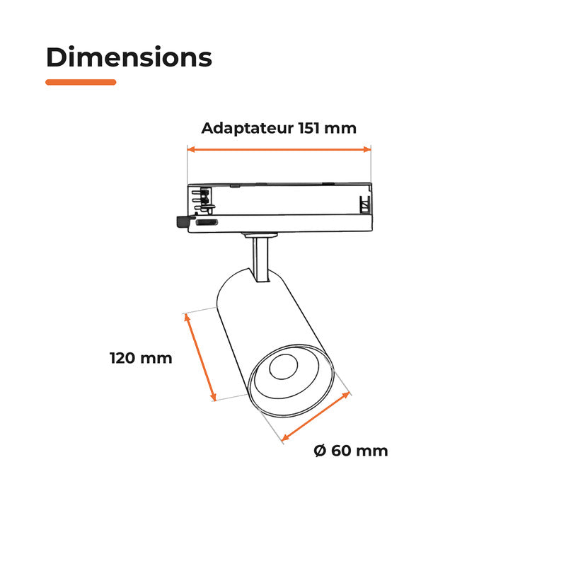 Pack de 10 - Spot LED sur Rail COB Triphasé 10W 36° Blanc - Garantie 5 ans