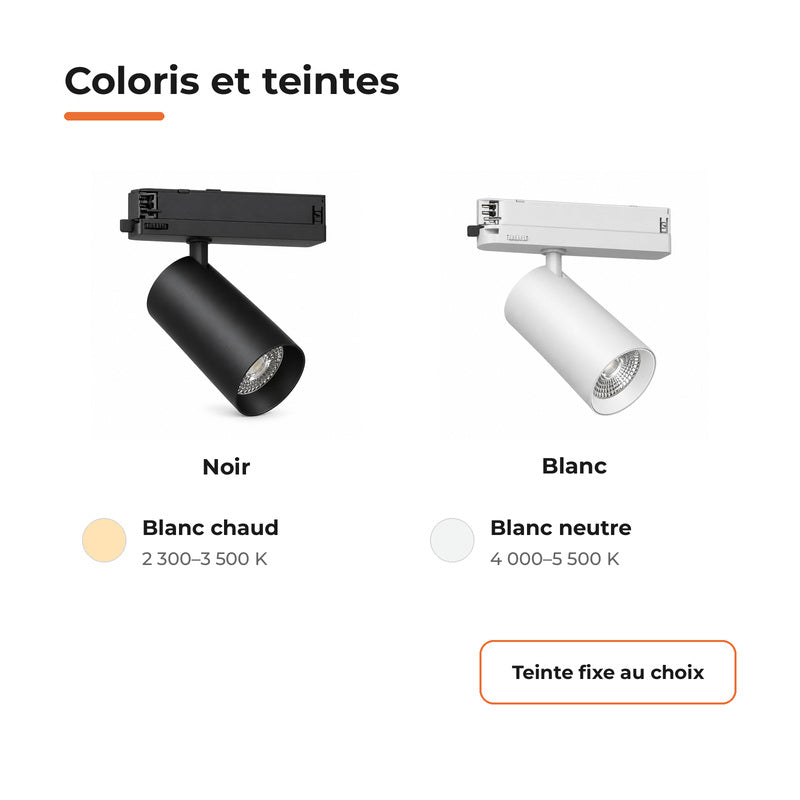 Pack de 10 - Spot LED sur Rail COB Triphasé 10W 36° Blanc - Garantie 5 ans