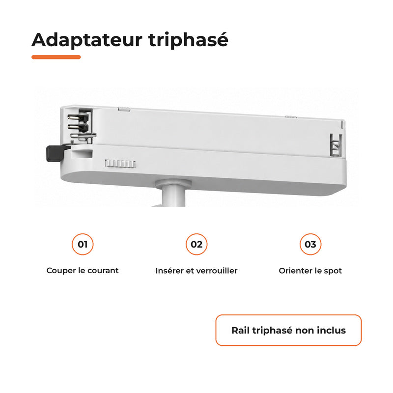 Pack de 10 - Spot LED sur Rail COB Triphasé 10W 36° Blanc - Garantie 5 ans
