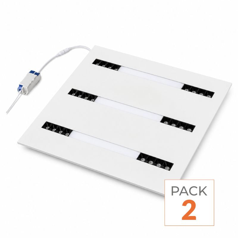 Panneau LED Grille 3 Lignes Modulaire 60x60 40W Blanc - Pack de 2