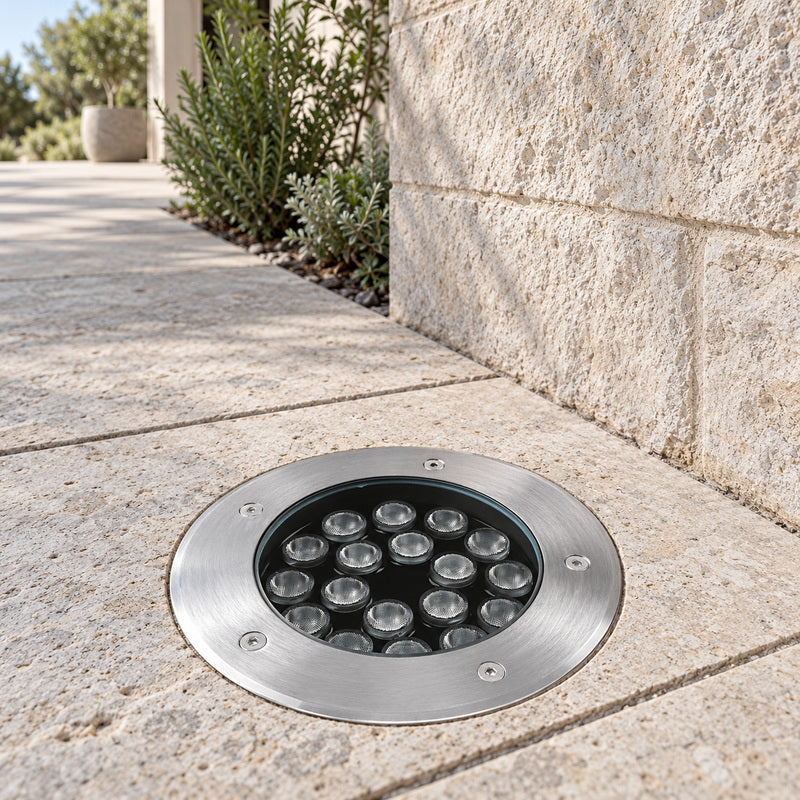 Spot Extérieur Encastrable 12W IP67 220V Sol 30° Ø160 – mise en situation