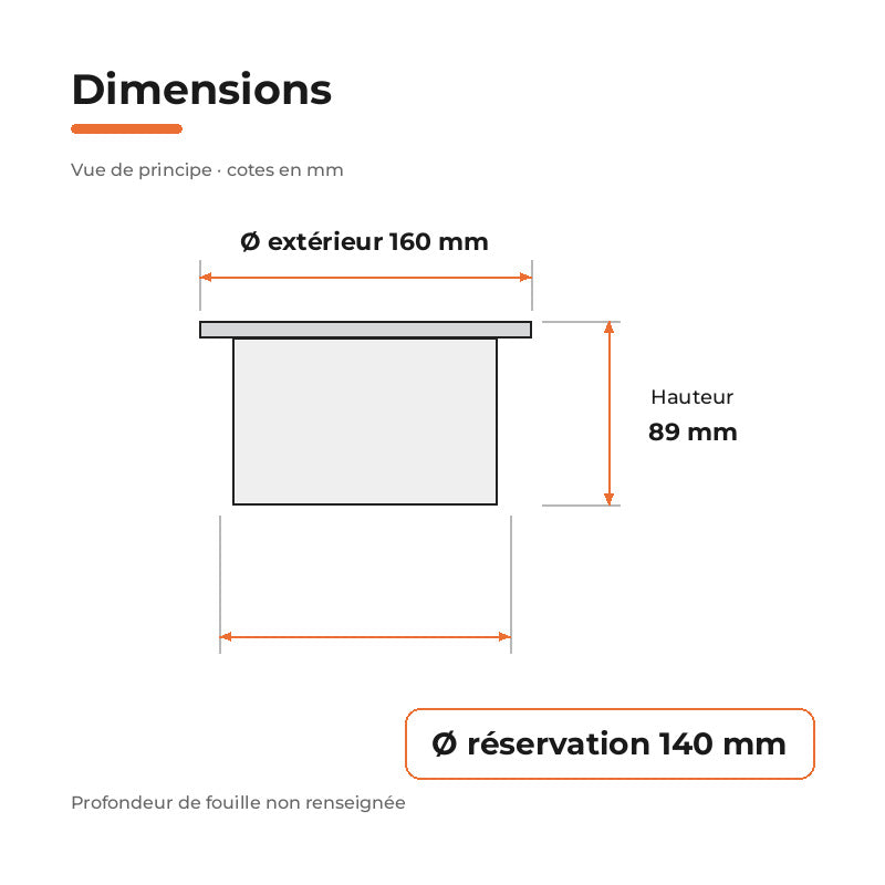 Spot Extérieur Encastrable 12W IP67 220V Sol 30° Ø160 – dimensions