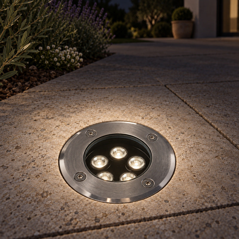 Spot Extérieur Encastrable 5W IP67 220V Sol 30° Ø80 – rendu allumé