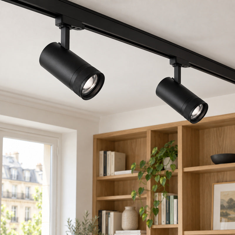 Spot LED sur Rail Noir Angle Ajustable Triphasé 30W 15-60° CCT TRIAC Dimmable - 3000K/4000K/6000K