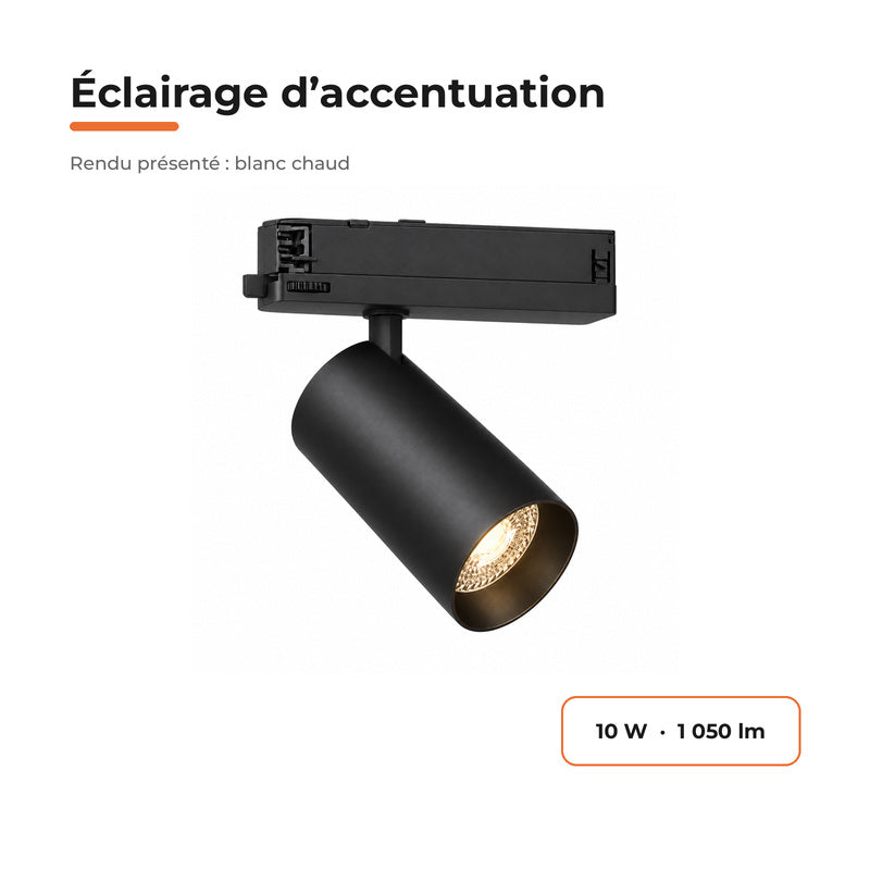 Spot LED sur Rail COB Triphasé 10W 36° Noir Philips - Garantie 5 ans