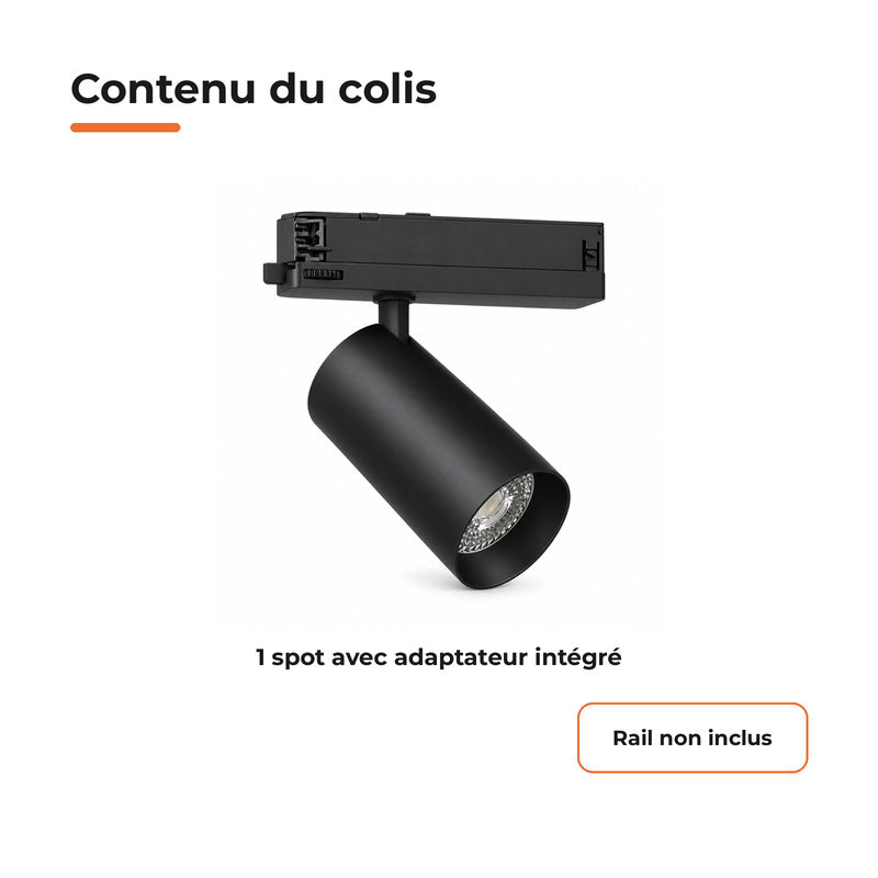 Spot LED sur Rail COB Triphasé 10W 36° Noir Philips - Garantie 5 ans