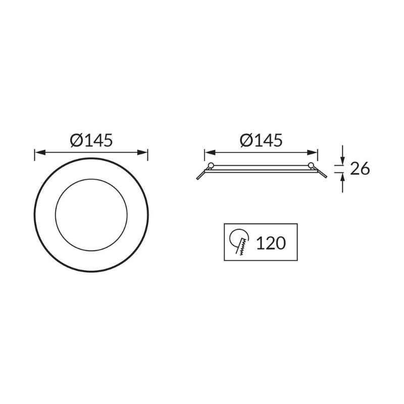 Spot LED Extra Plat Rond 12W Noir CCT IP54 Ø145mm - 2800K/4200K/6200K