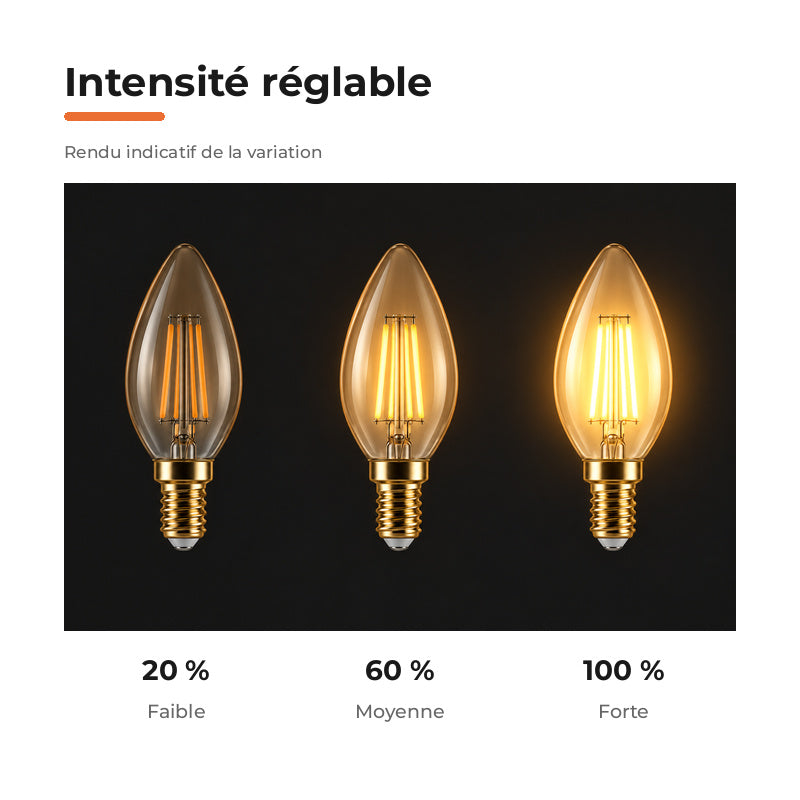 Ampoule LED Filament Dimmable E14 4W Ambrée C37 - Pack de 10 - Silamp France