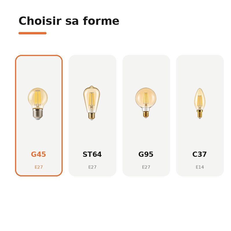 Ampoule LED Filament E27 4W Ambrée G45 - Silamp France