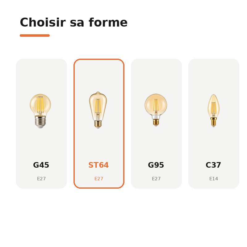 Ampoule LED Filament E27 8W Ambrée ST64 - Pack de 10 - Silamp France