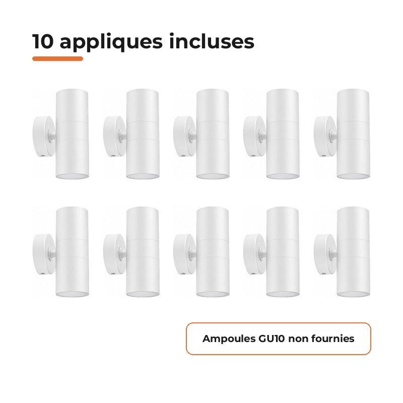 Applique Murale Blanche IP65 Double Faisceau GU10 - Pack de 10 - Silamp France