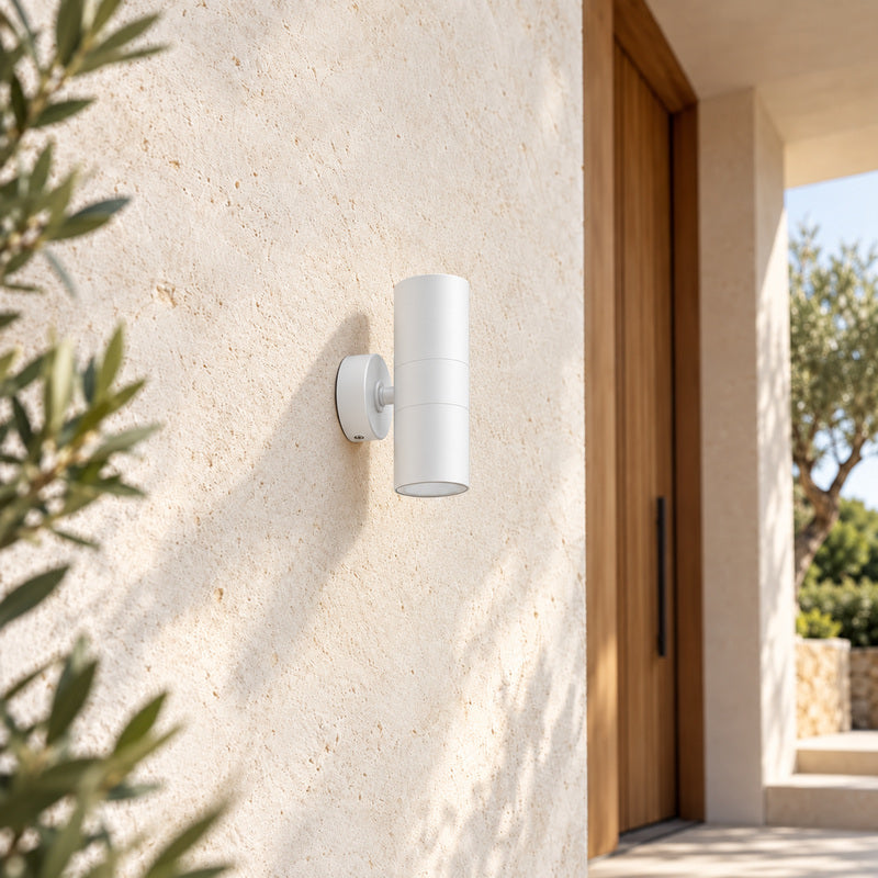 Applique Murale Blanche IP65 Double Faisceau GU10 - Pack de 10 – mise en situation