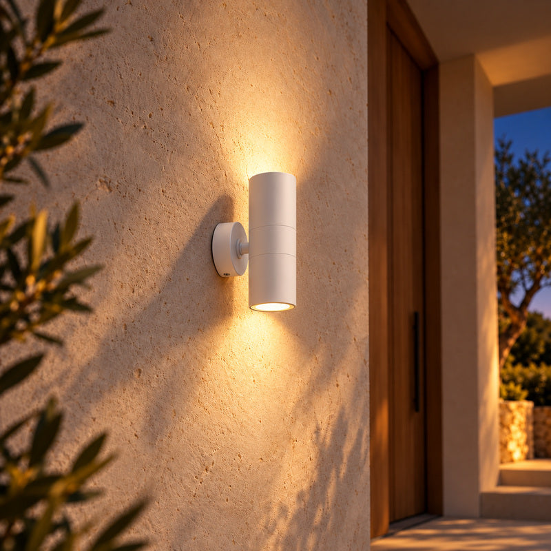 Applique Murale Blanche IP65 Double Faisceau GU10 - Pack de 10 – rendu allumé