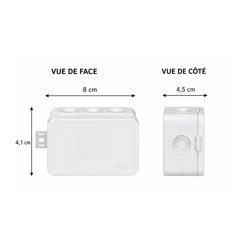 Boite de Dérivation en Saillie 8 Entrées 80x45x41 mm - Blanc - Silamp France