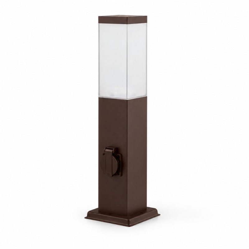 Borne de Jardin 80cm Carré Marron pour Ampoule E27 - Silamp France
