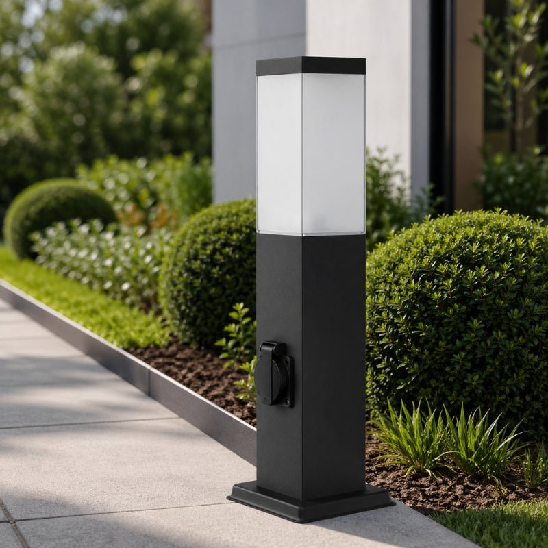 Borne de Jardin 80cm Carré Noir pour Ampoule E27 - Silamp France