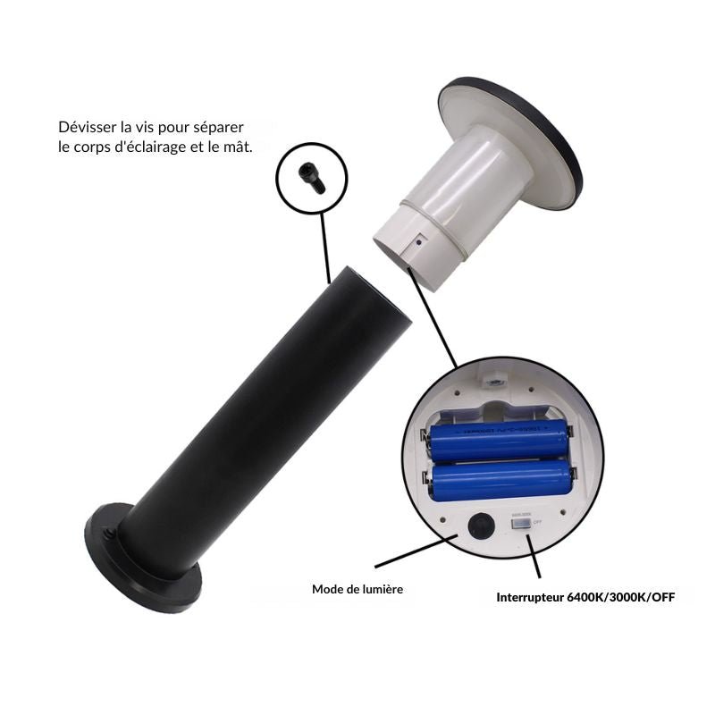 Borne de Jardin Solaire 60cm Noire 3000K/6400K - Silamp France