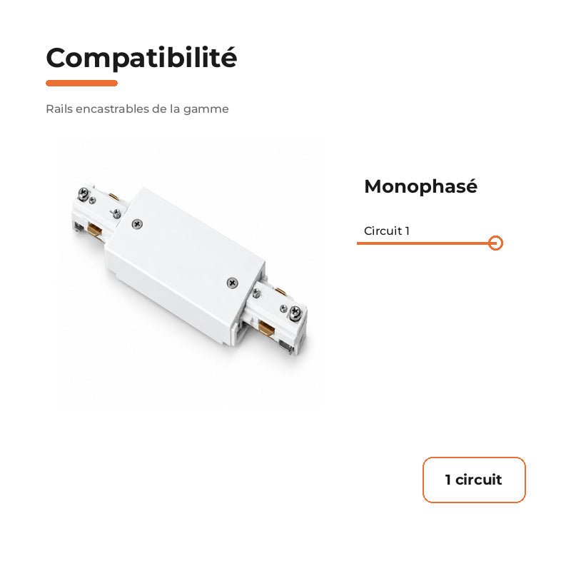 Connecteur Droit Rail Encastrable Monophasé Blanc - Silamp France