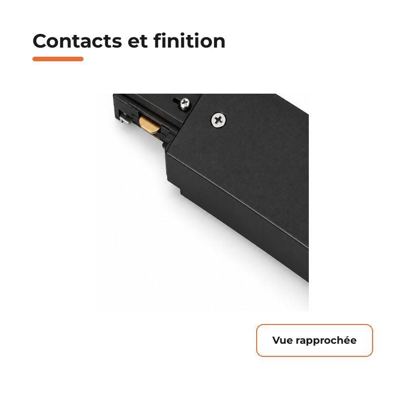 Connecteur Droit Rail Encastrable Monophasé Noir - Silamp France
