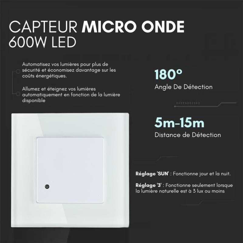 Détecteur de Mouvement Encastrable Micro Ondes Blanc - Silamp France