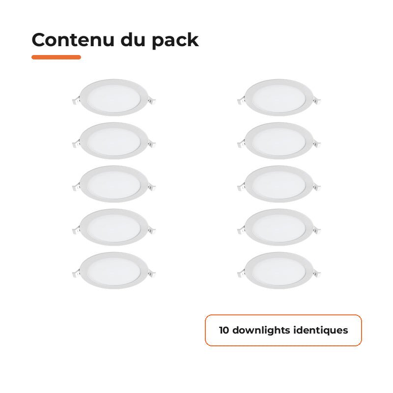 Downlight Dalle LED Ronde Ø170mm 12W Dimmable Blanc CCT - Pack de 10 - Silamp France