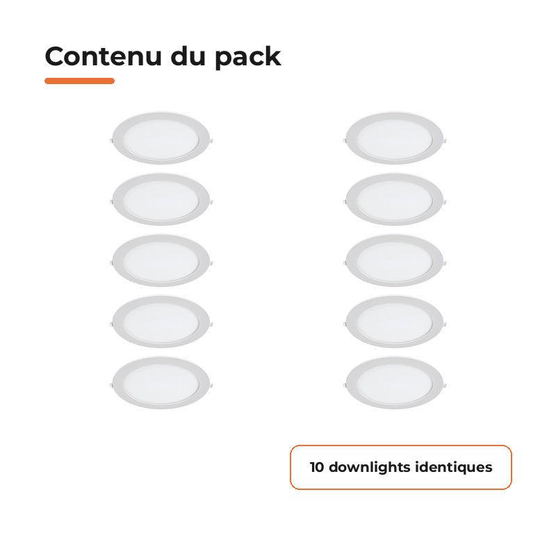 Downlight Dalle LED Ronde Ø229mm 18W Dimmable Blanc CCT - Pack de 10 - Silamp France