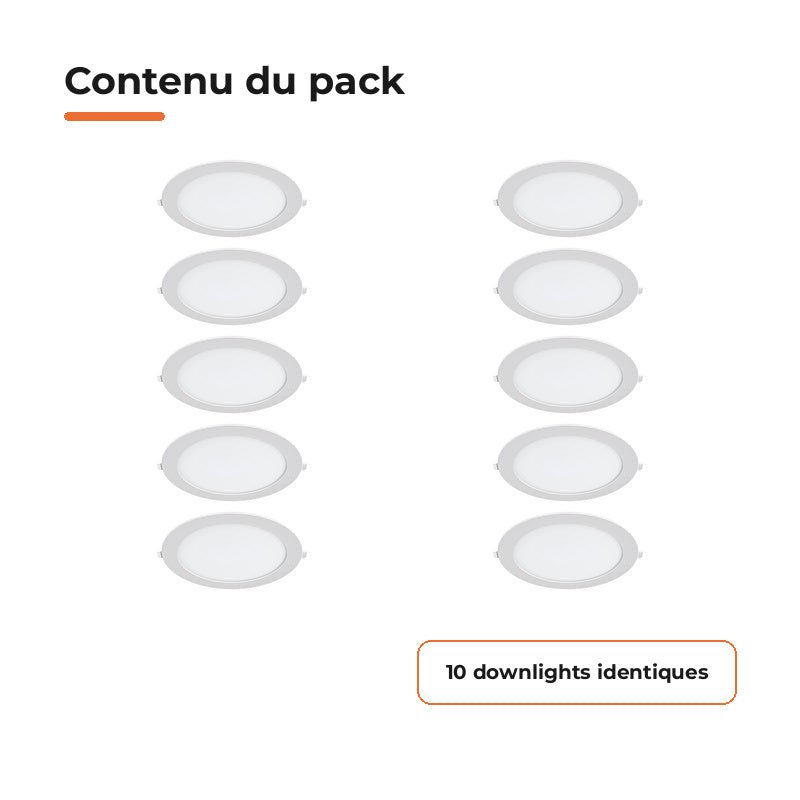 Downlight Dalle LED Ronde Ø298mm 24W Blanc CCT - Pack de 10 - Silamp France