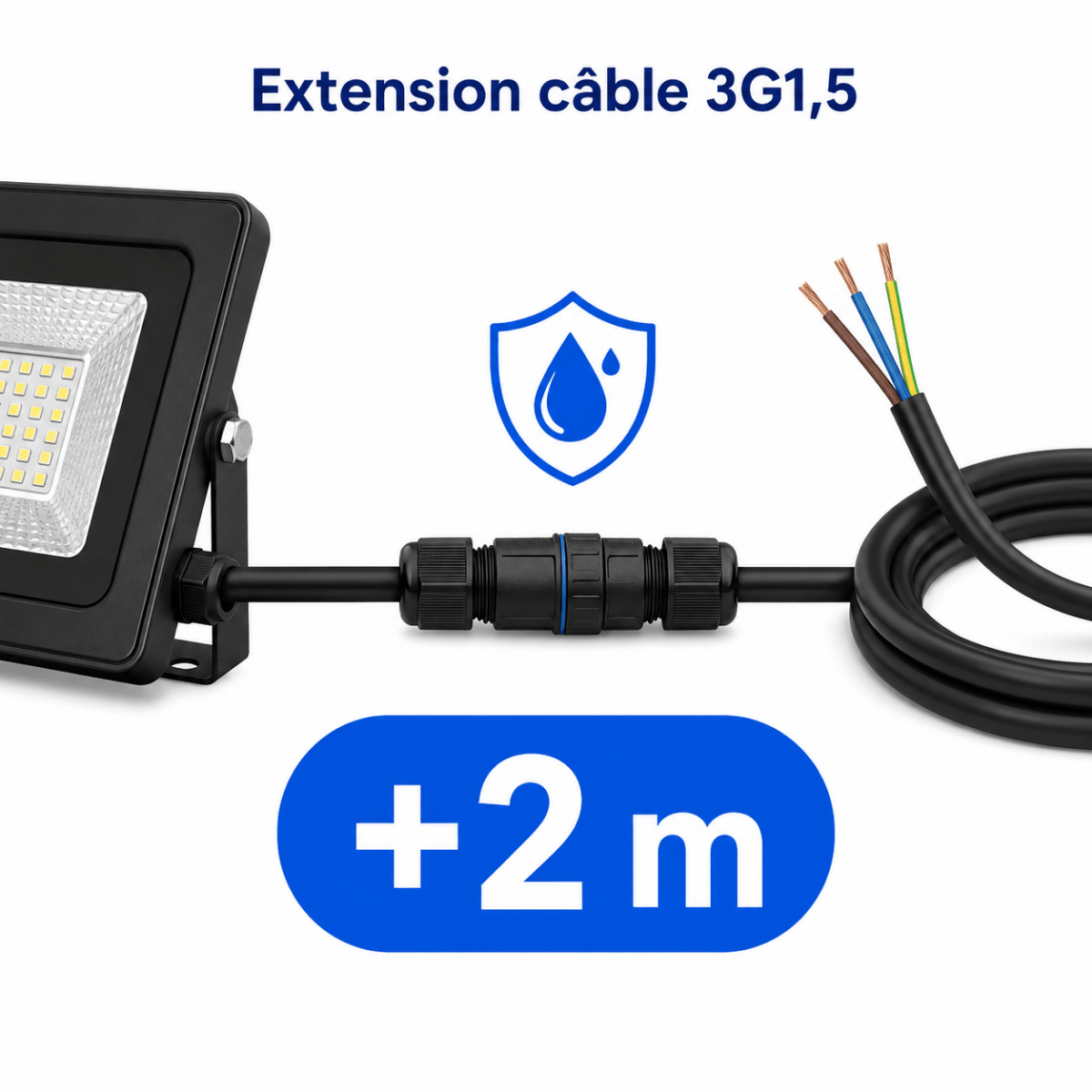 Extension de Câble 2m + Connecteur Étanche - Silamp France