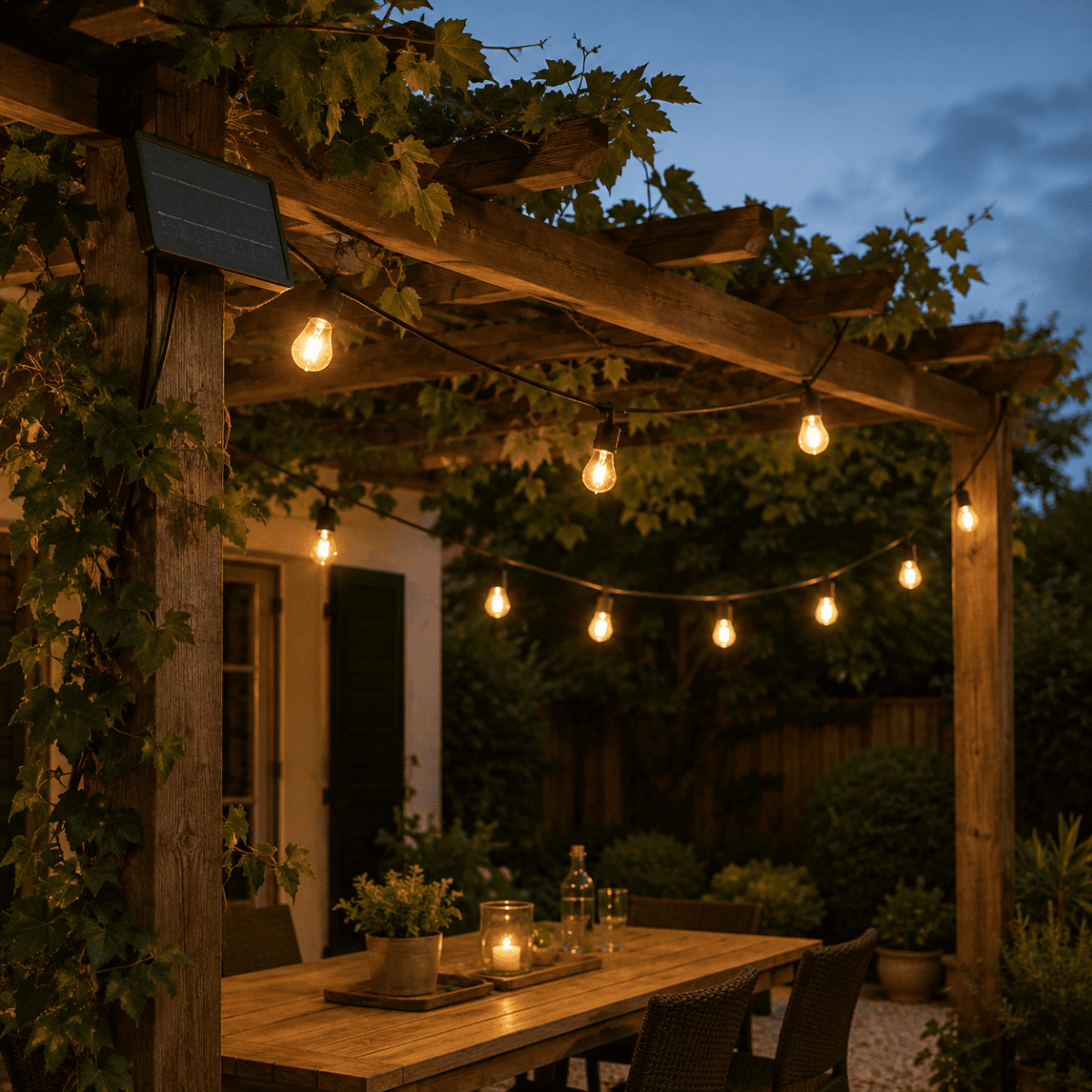 Guirlande Guinguette Solaire LED 10M 10pcs 3W IP65 - Câble Noir - Silamp France