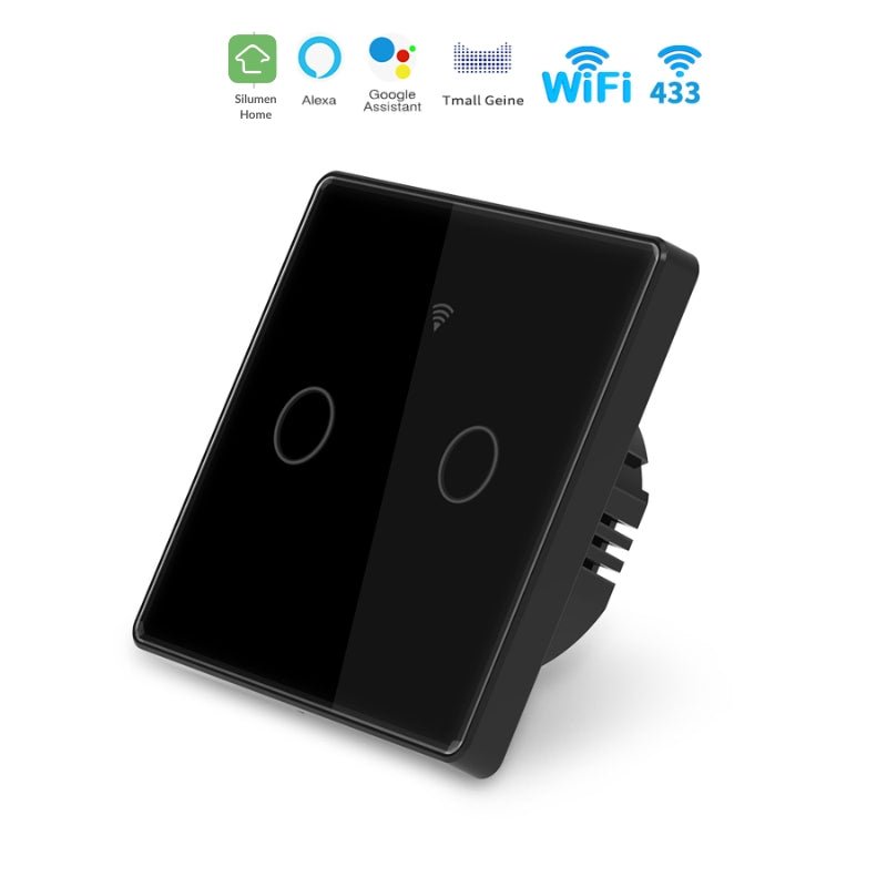 Interrupteur Mural Double Connecté Wifi Tactile NOIR - Silumen Home - Silamp France