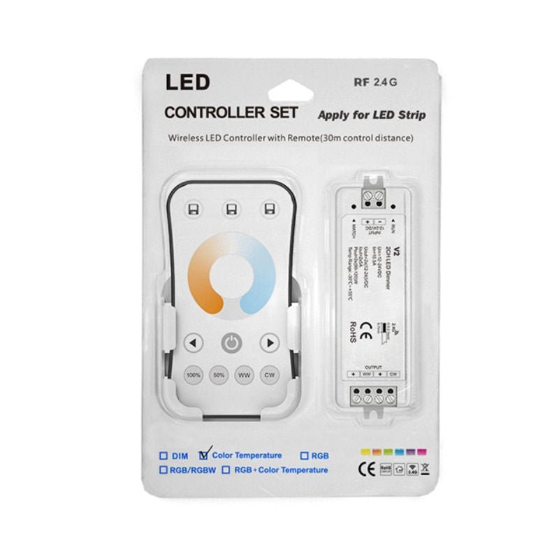Kit Contrôleur LED CCT RF 12 - 24V DC Max 10A avec Télécommande - Blanc - Silamp France