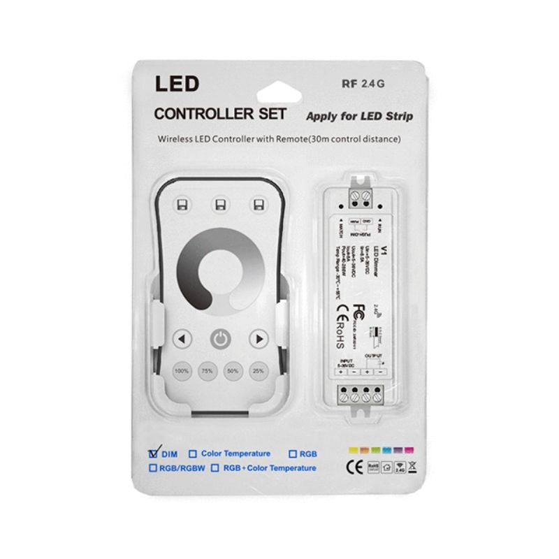 Kit Contrôleur LED Monocouleur RF 5 - 36V DC Max 8A avec Télécommande - Blanc - Silamp France