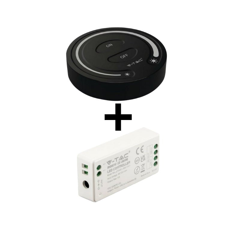 Kit Contrôleur RF 12/24V + Variateur tactile Rond Noir Monochrome - Silamp France