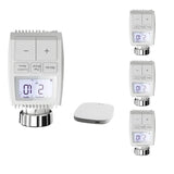 Kit de 4 Têtes Thermostatiques Connectées Universelle avec Ecran LCD + Passerelle ZigBee
