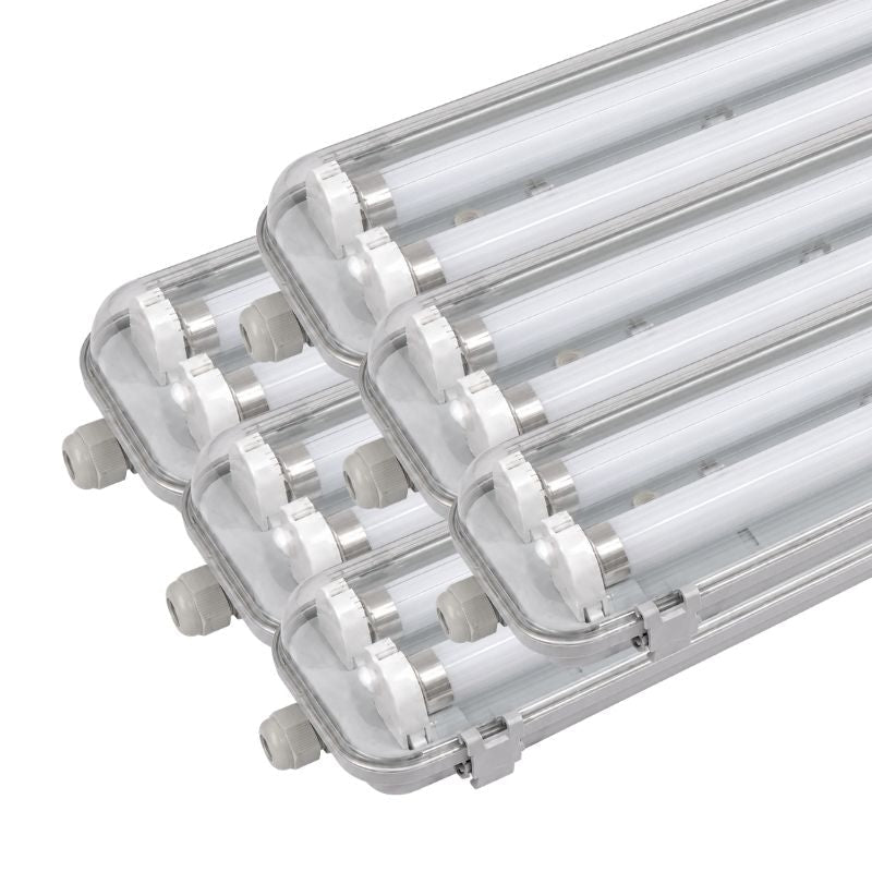 Kit de Réglette LED IP65 + 2 Tube Néon LED 120cm T8 18W - Pack de 6 - Silamp France