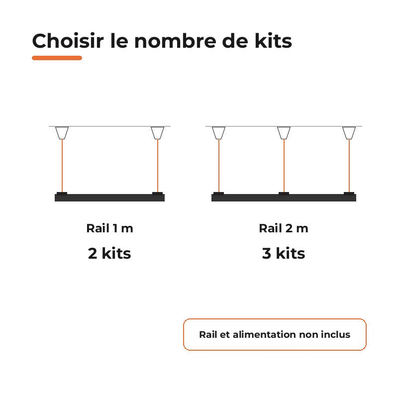 Kit de suspension Noir pour Rail Triphasé - Silamp France