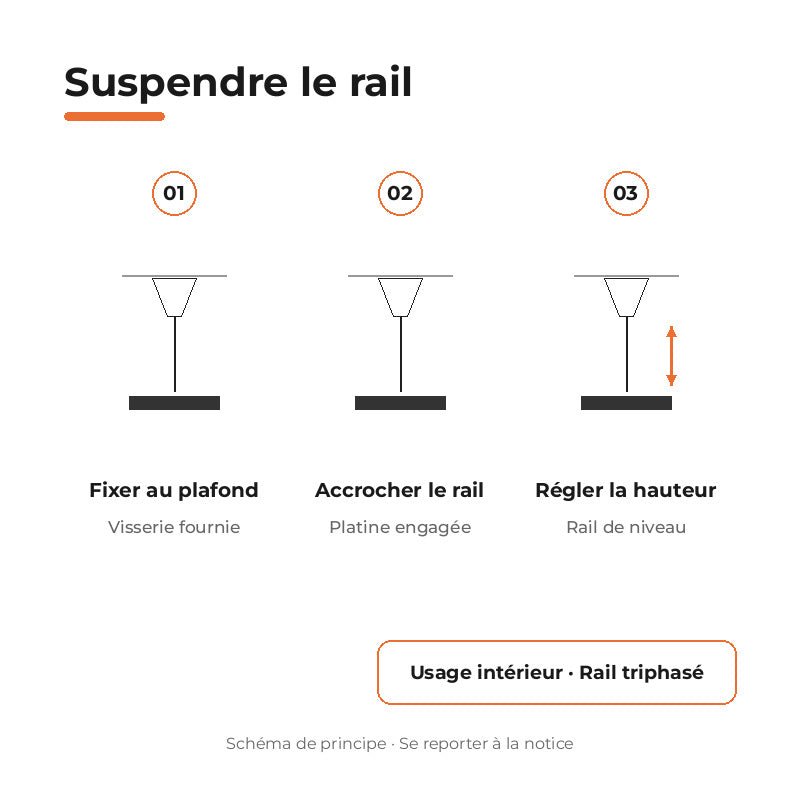 Kit de suspension Noir pour Rail Triphasé - Silamp France