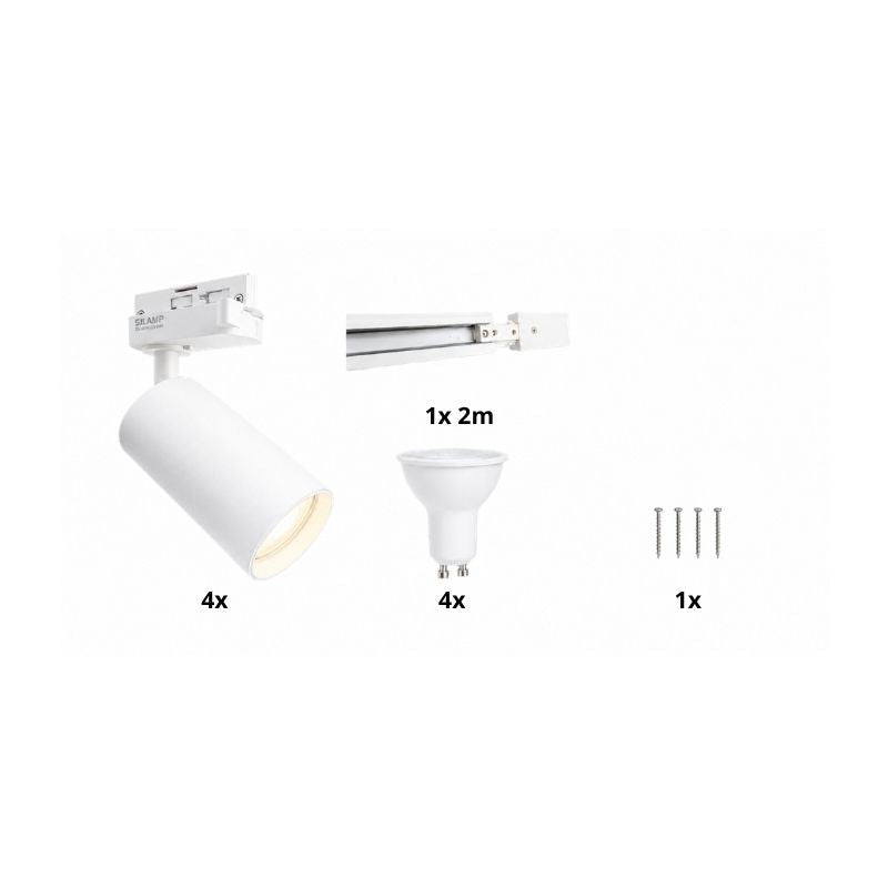 Kit Rail LED Monophasé + 4 Spots GU10 Blanc - 200 cm - Silamp France