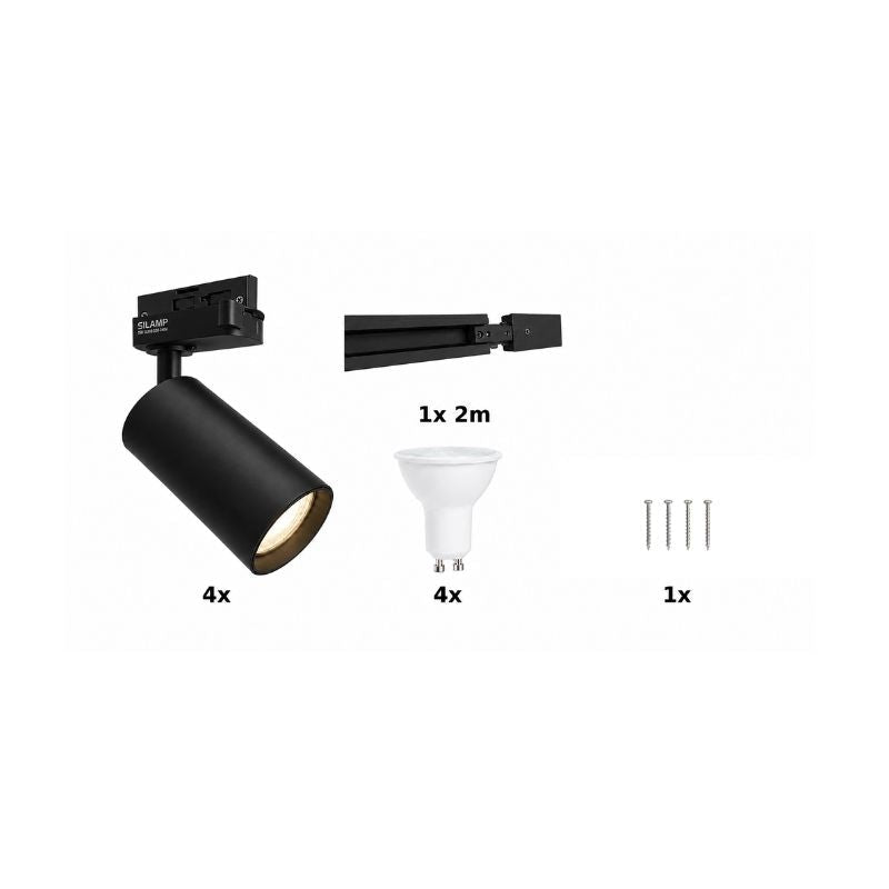 Kit Rail LED Monophasé + 4 Spots GU10 Noir - 200 cm - Silamp France